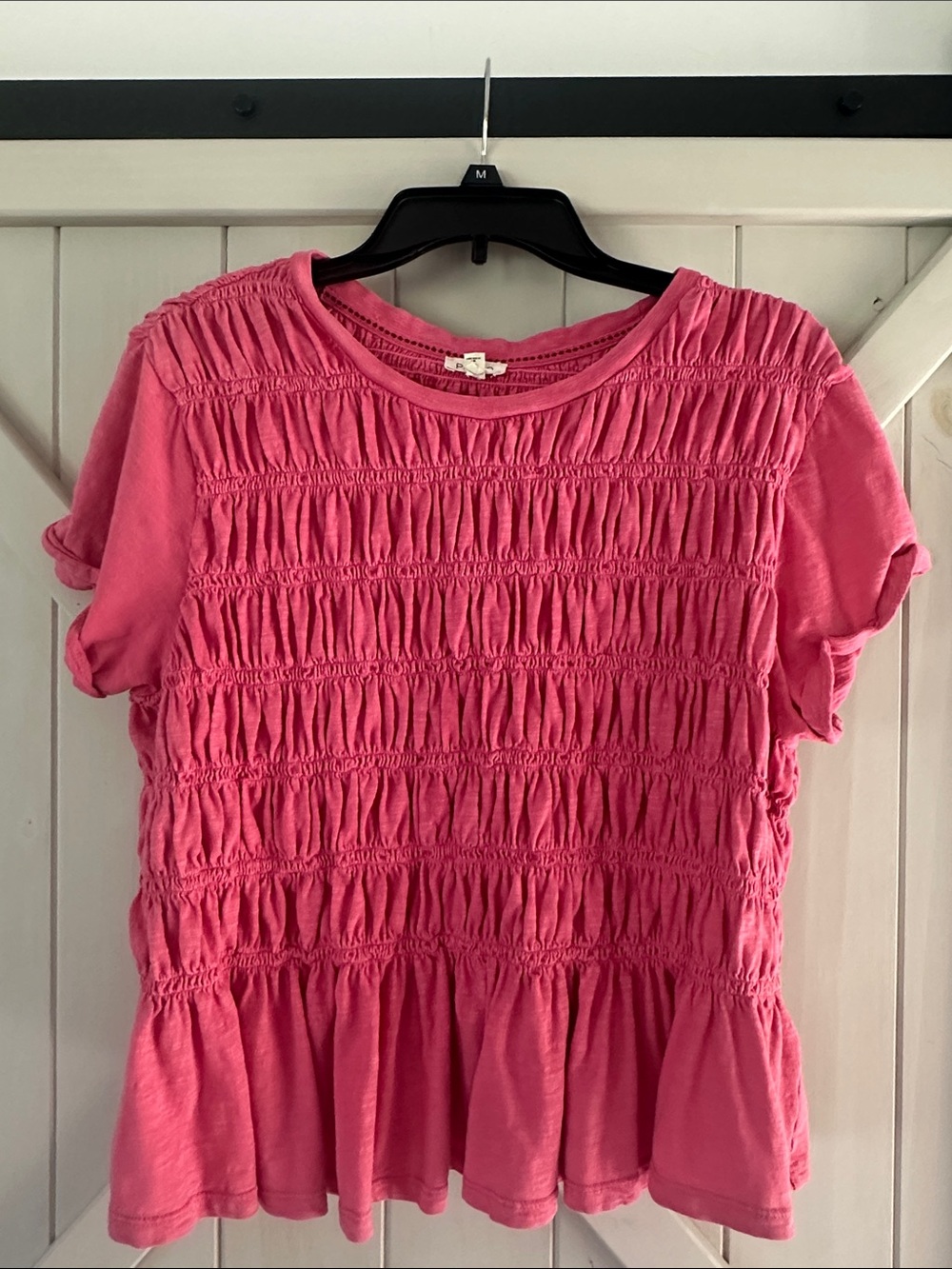 Pilcro Hot Pink Smocked Short Sleeve Peplum Top